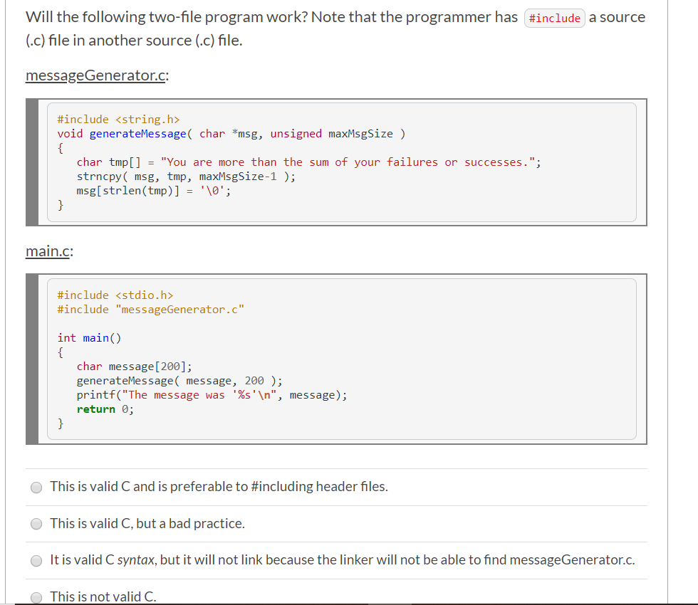 Solved Will the following two-file program work? Note that | Chegg.com