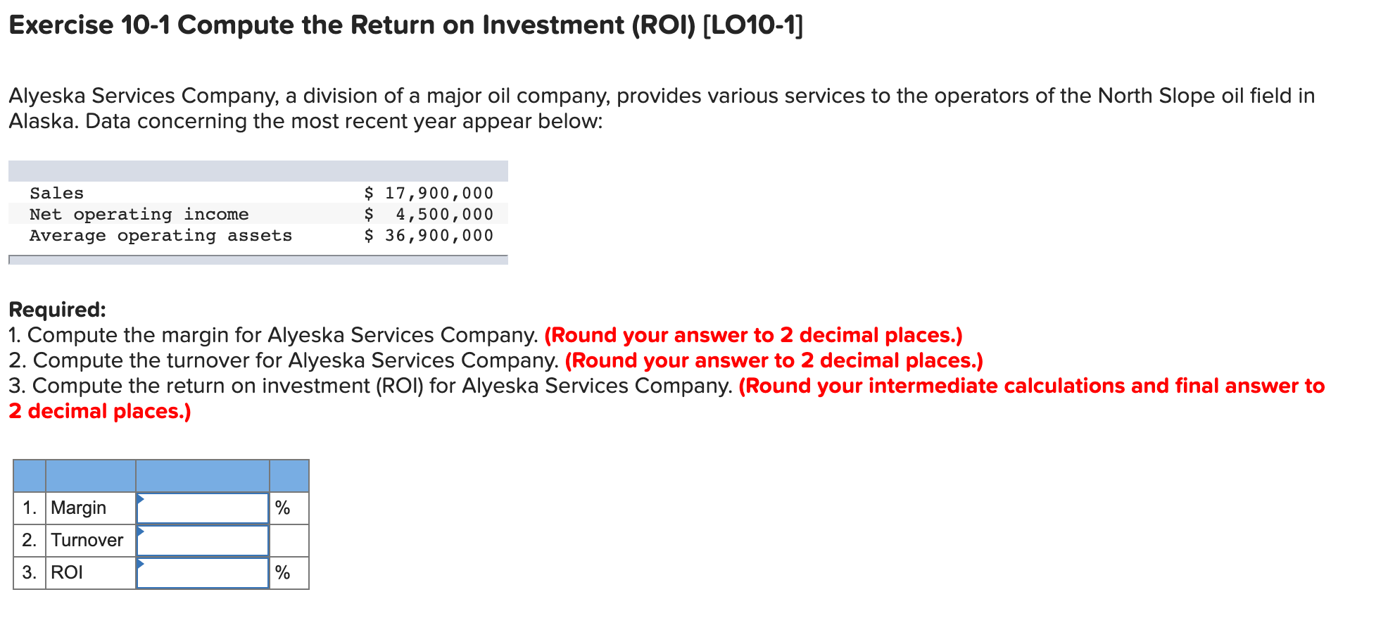 Solved Exercise 10-1 Compute The Return On Investment (ROI) | Chegg.com