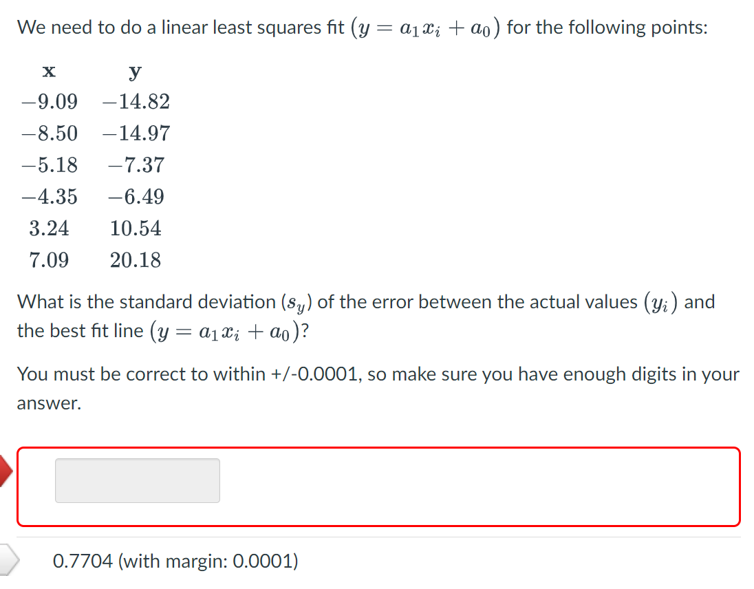Solved We need to do a linear least squares fit (y=a1xi+a0) | Chegg.com