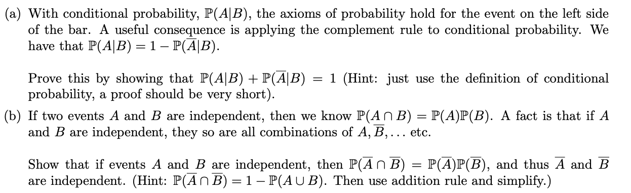 Solved (a) With conditional probability, P(A|B), the axioms | Chegg.com