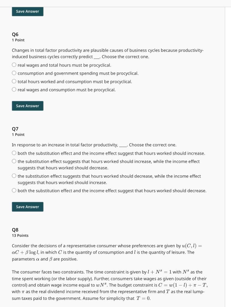 Solved 1 Point Changes in total factor productivity are | Chegg.com