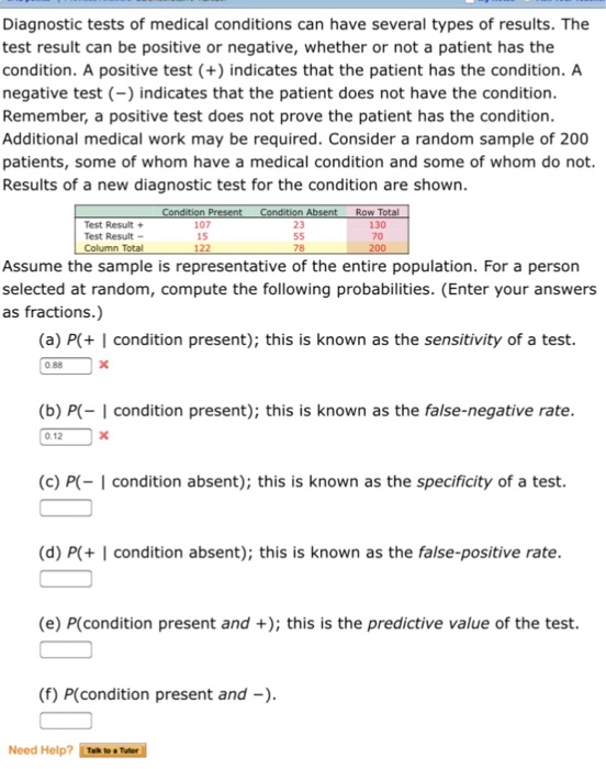 Solved Diagnostic tests of medical conditions can have | Chegg.com