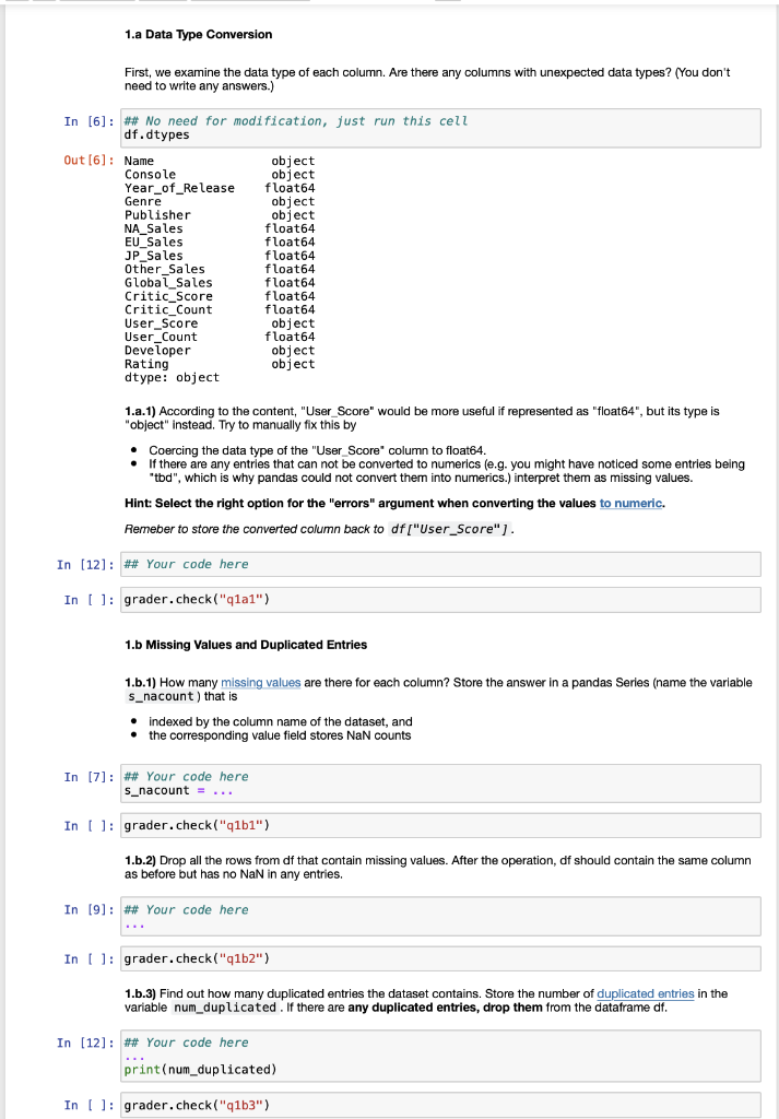 Solved 1.a Data Type Conversion First, we examine the data