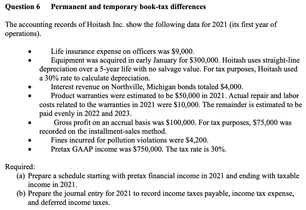 Solved Question 6 Permanent and temporary booktax