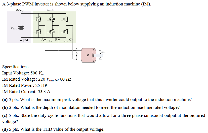 A 3phase PWM inverter is shown below supplying an