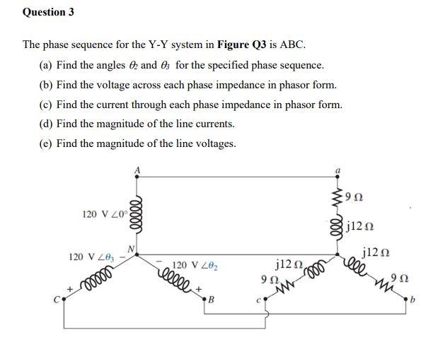 Solved Question 3 The phase sequence for the Y-Y system in | Chegg.com