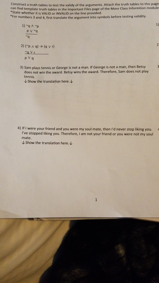 Solved I Need To Construct The Truth Tables For Each Problem Chegg Com