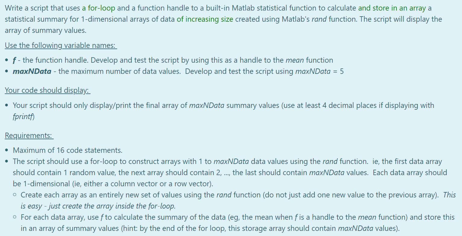 Solved Write a script that uses a for-loop and a function | Chegg.com