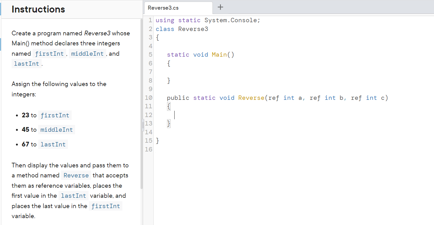 Solved In the Main() method, display the three variables | Chegg.com