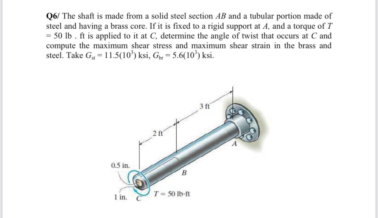 Solved Q6/ The shaft is made from a solid steel section AB | Chegg.com
