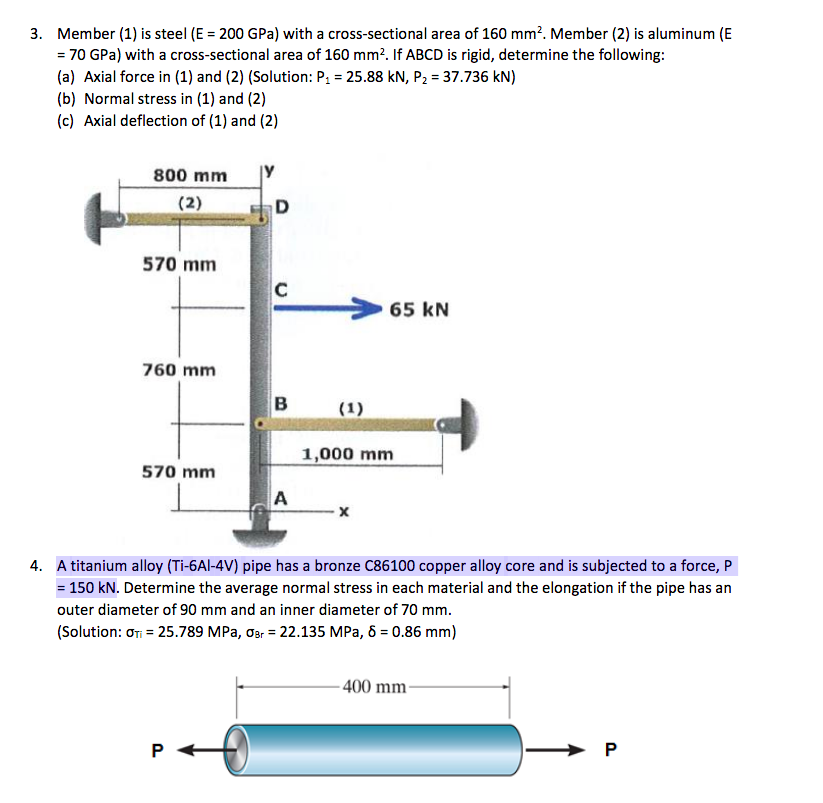 Solved 3. Member (1) is steel (E = 200 GPa) with a
