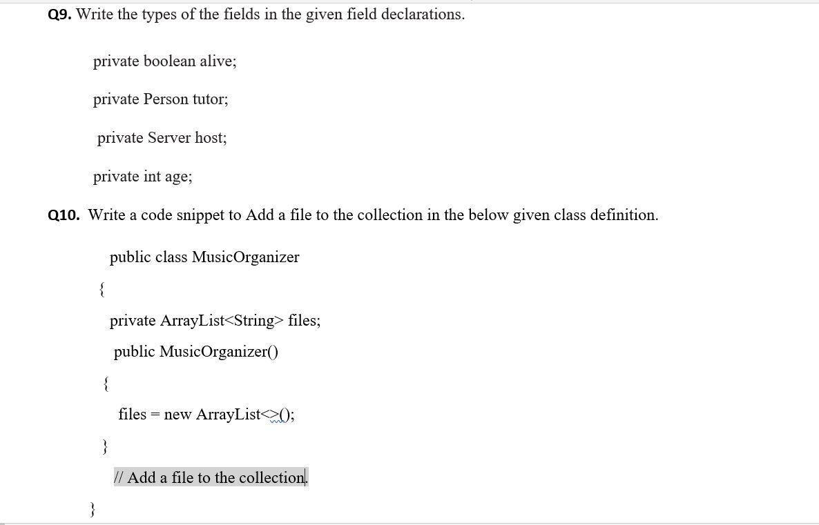 Solved Q9. Write the types of the fields in the given field | Chegg.com