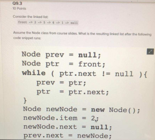 Solved Q9.3 10 Points Consider the linked list: front -> 2 | Chegg.com