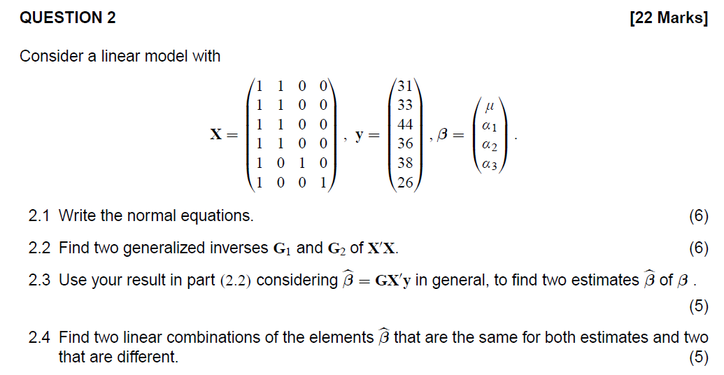 Solved LINEAR MODEL (STATISTICS) I ONLY NEED HELP WITH | Chegg.com