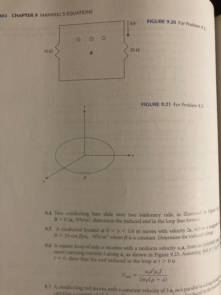 Solved finduced in the rada FIGURE 9.20 For Problem 9.2. O | Chegg.com
