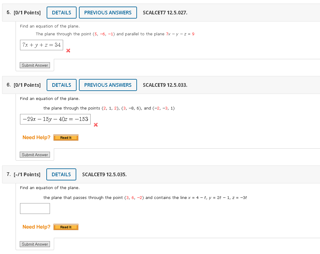 Solved These “find an equation of the plane” problems keep | Chegg.com