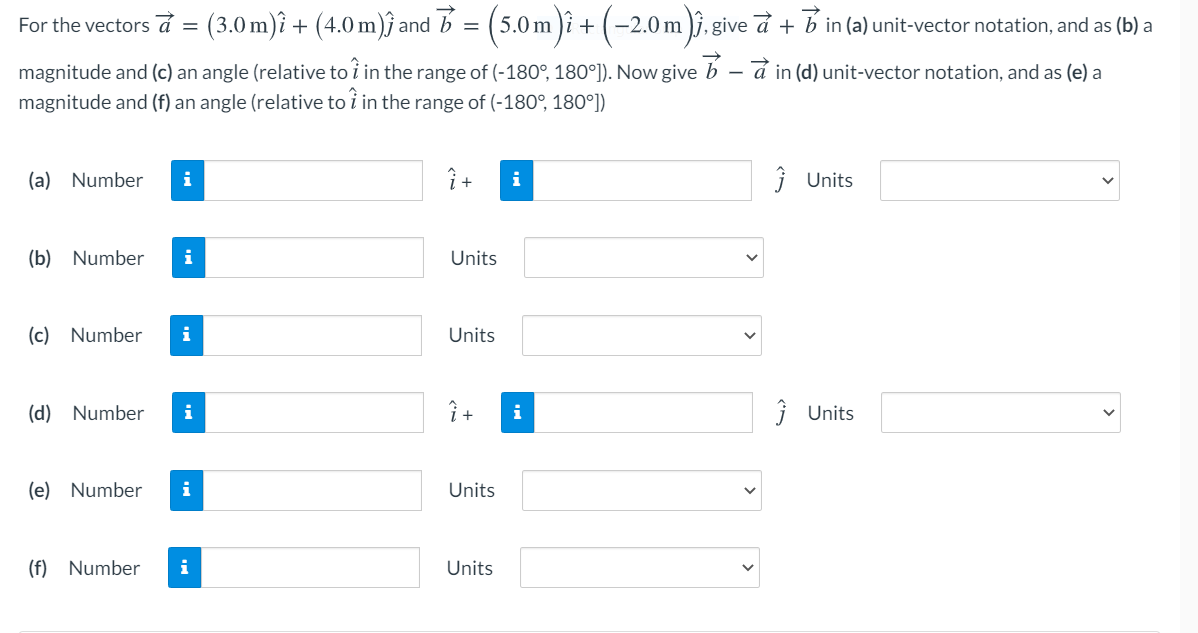 Solved For The Vectors A 3 0m I 4 0 M ſ And 7 5 Chegg Com