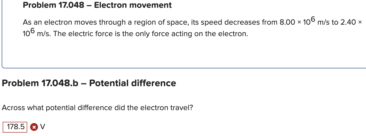Solved Problem 17.048 - Electron movement As an electron | Chegg.com