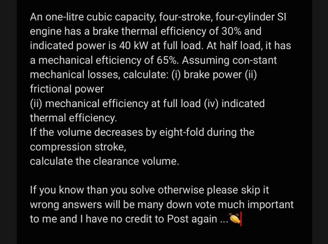 Solved An onelitre cubic capacity, fourstroke,