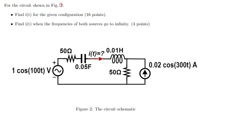 Solved For the circuit shown in Fig. 2: • Find i(t) for the | Chegg.com