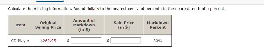 Solved Calculate the missing information. Round dollars to | Chegg.com