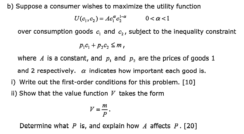 Solved Suppose a consumer wishes to maximize the utility | Chegg.com