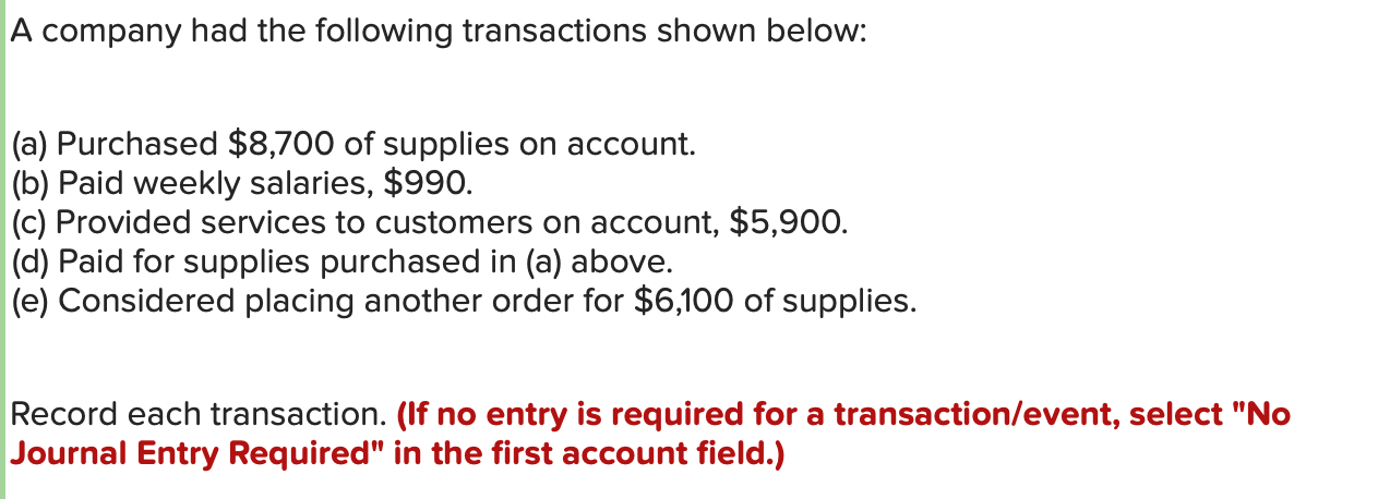 Solved A Company Had The Following Transactions Shown Below: | Chegg.com