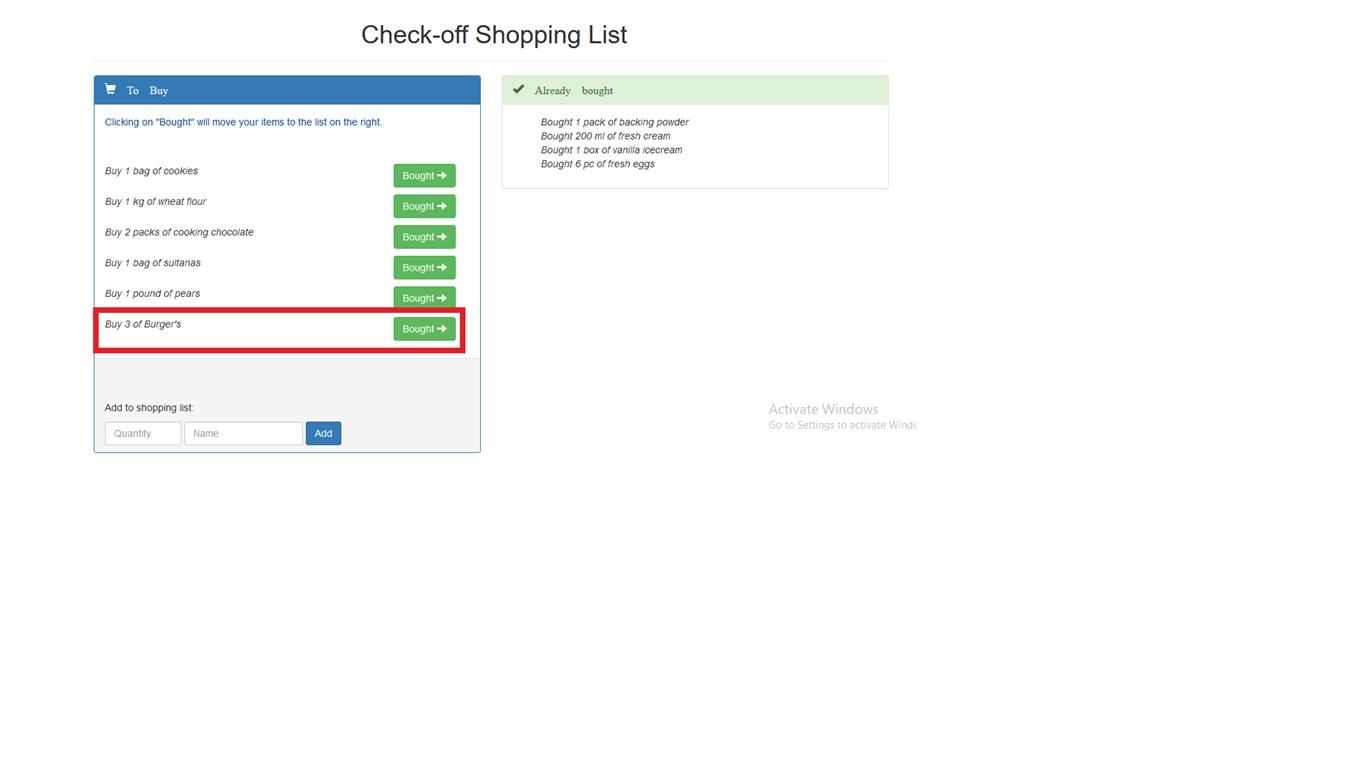 Solved Check-off Shopping List To Buy Clicking on "Bought" | Chegg.com
