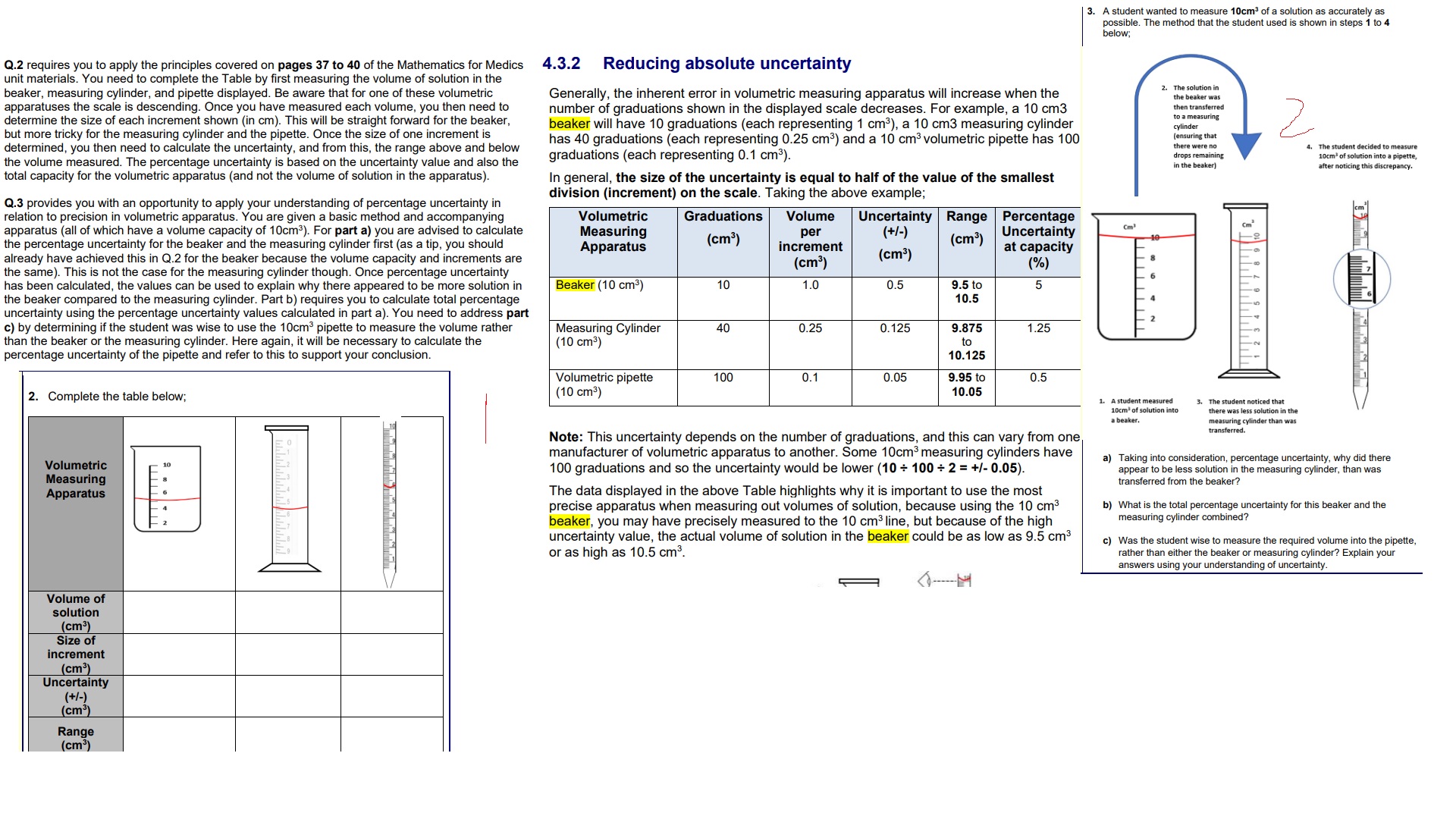Solved Question.2 ﻿The beaker and cylinder uncertainty and