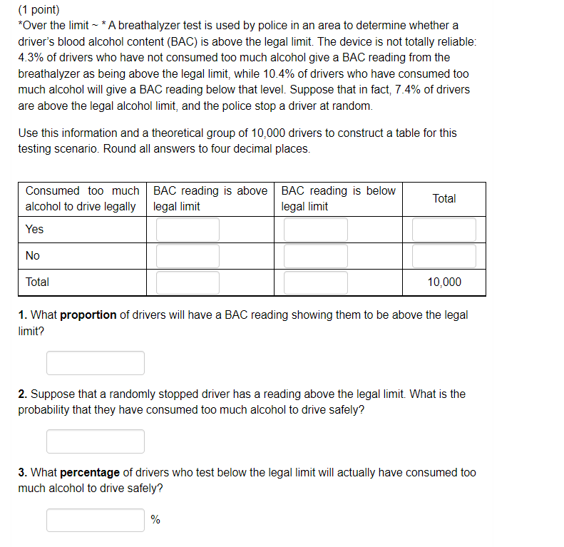 Solved (1 point) *Over the limit * A breathalyzer test is
