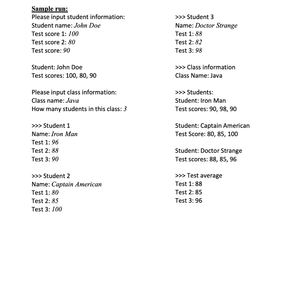 Solved Java Student: • name: student name, including first | Chegg.com