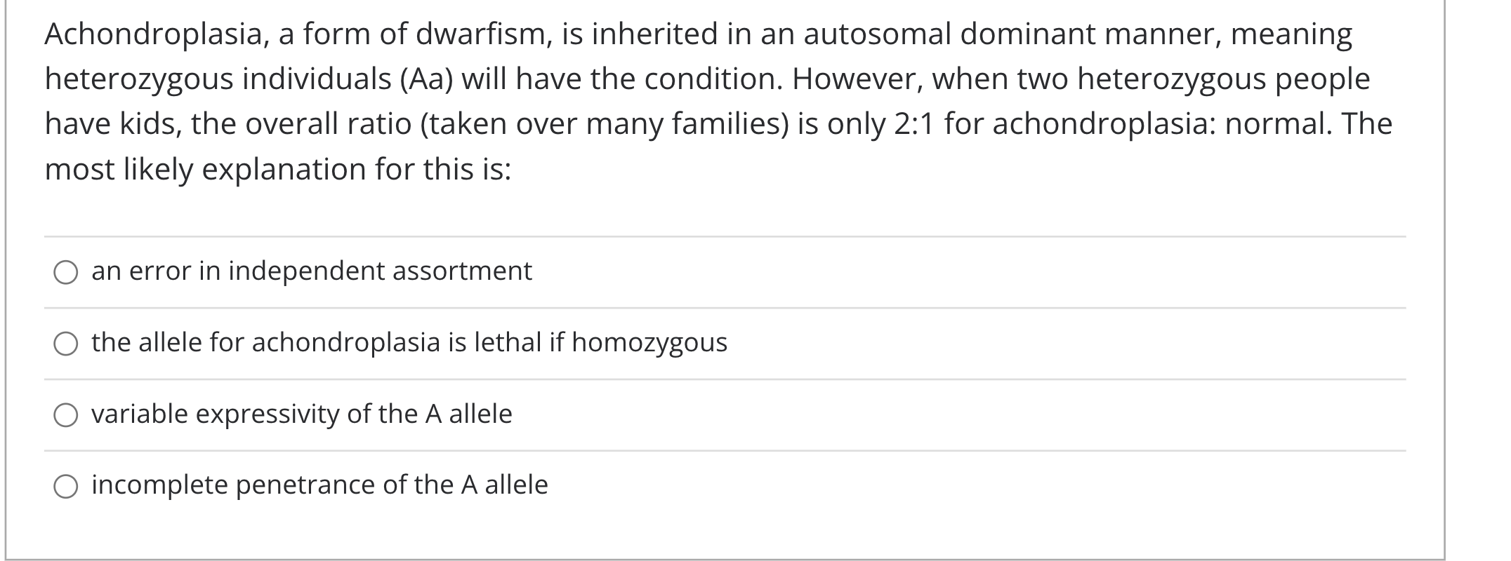 Solved Achondroplasia A Form Of Dwarfism Is Inherited In