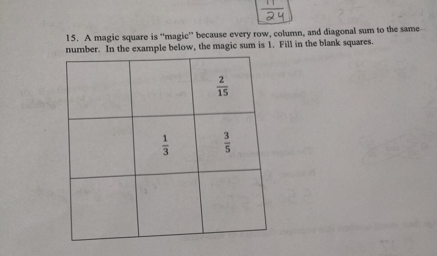 Solved 15. A magic square is "magic" because every row, | Chegg.com