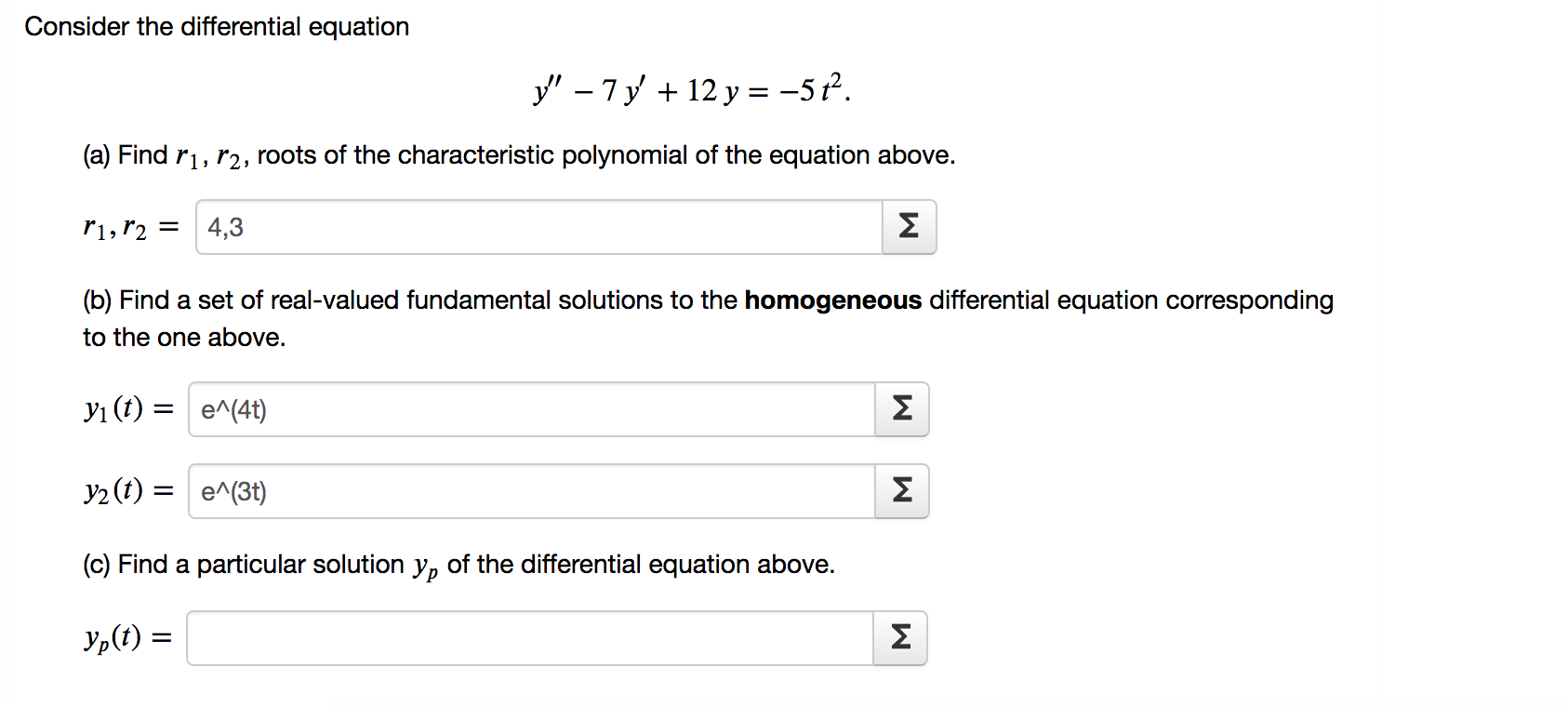 Solved Consider the differential equation y'' – 7 y' + 12 y | Chegg.com