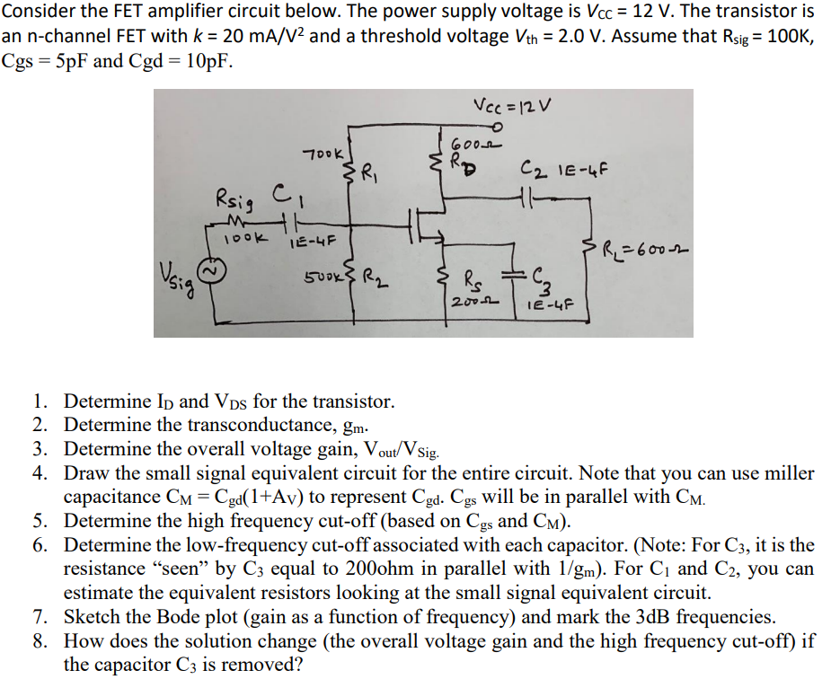 Solved Consider the FET amplifier circuit below. The power