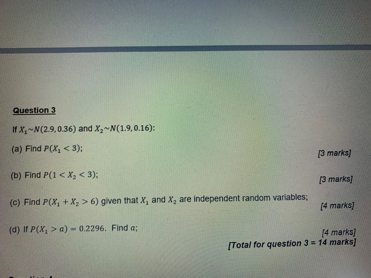 Solved Question 3 If X N 2 9 0 36 And X2 N 1 9 0 16 A Chegg Com