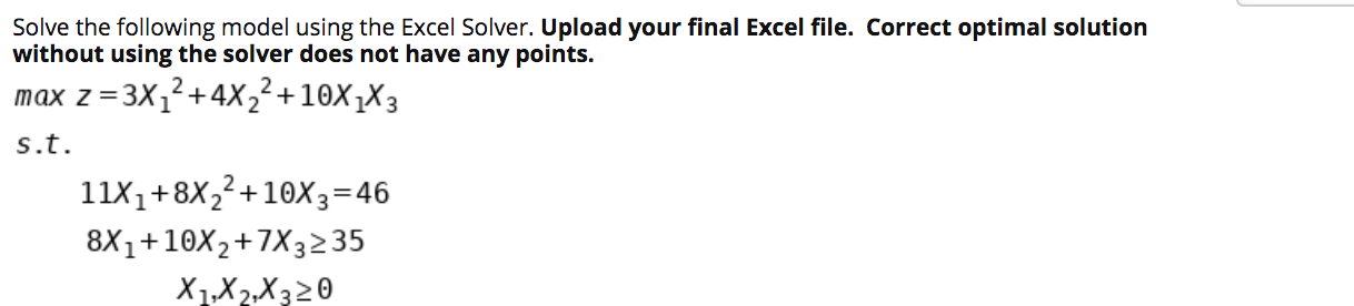 Solved Solve the following model using the Excel Solver. | Chegg.com