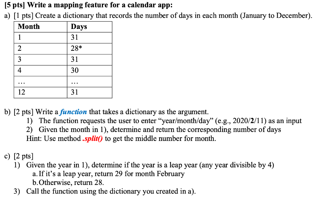 Solved [5 Pts] Write A Mapping Feature For A Calendar App: | Chegg.com