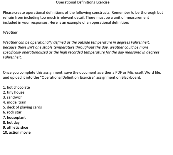 Solved Operational Definitions Exercise Please Create | Chegg.com