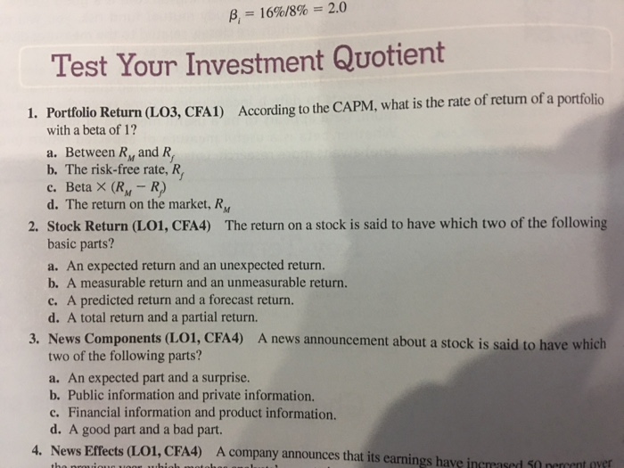 Solved 16/8 = 2.0 Test Your Investment Quotient 1.