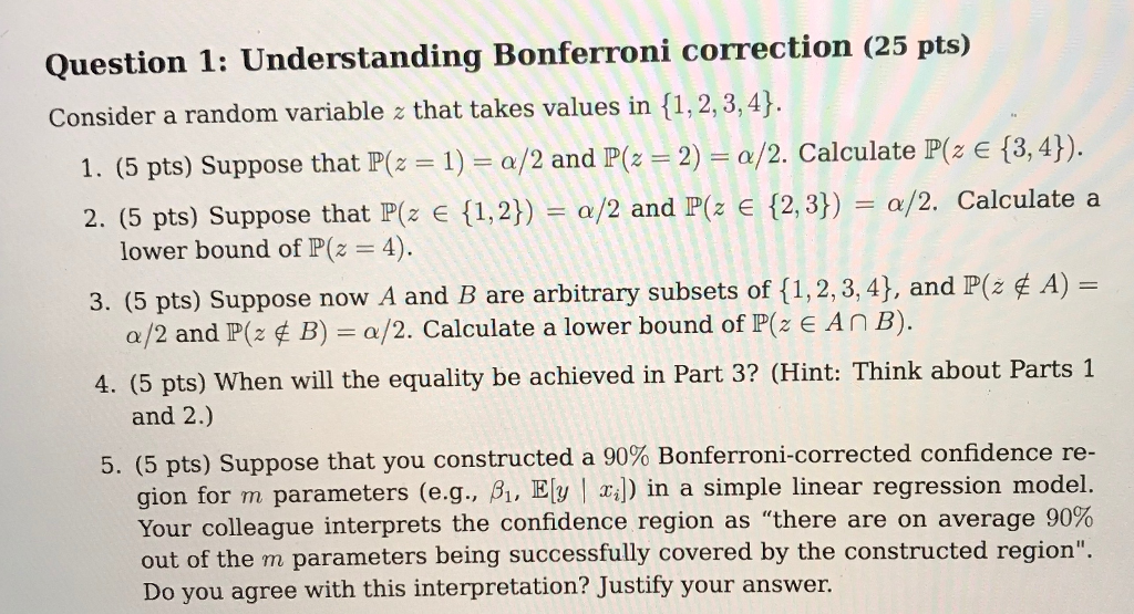 Solved Question 1: Understanding Bonferroni Correction (25 | Chegg.com