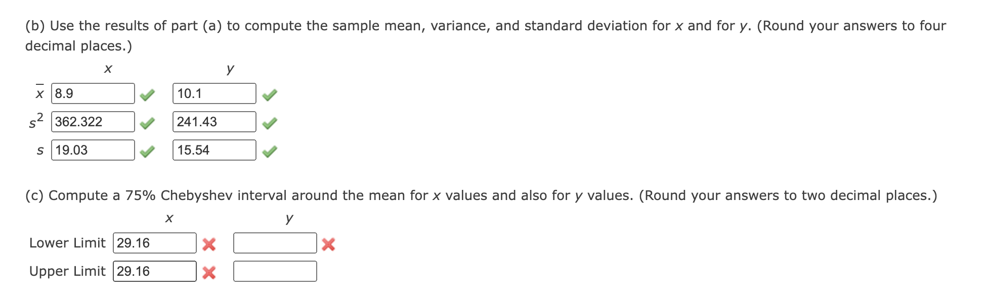 Solved (b) Use the results of part (a) to compute the sample | Chegg.com