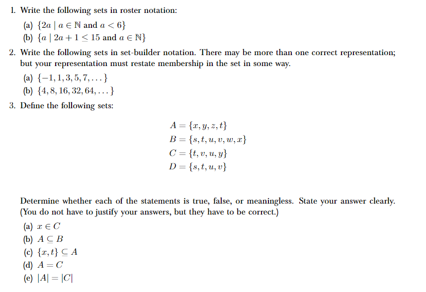 Solved 1. Write the following sets in roster notation: (a) | Chegg.com