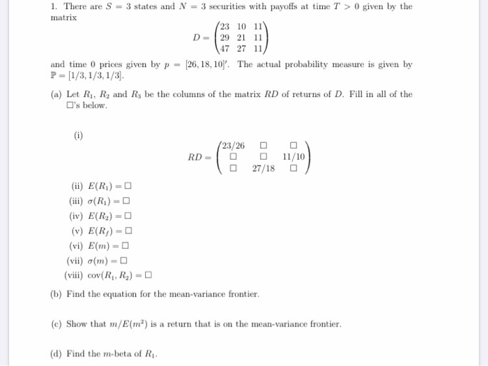 1 There Are S 3 States And N 3 Securities Wit Chegg Com