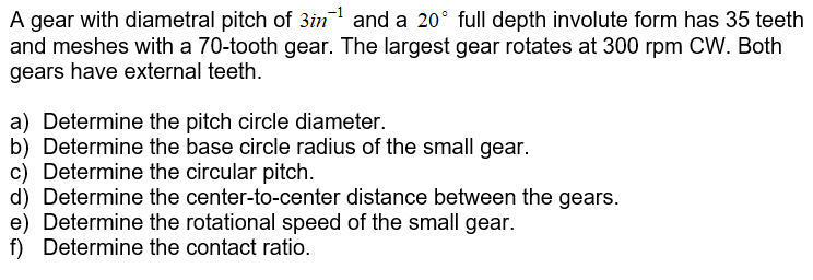 Solved A Gear With Diametral Pitch Of 3in And A Full Chegg Com