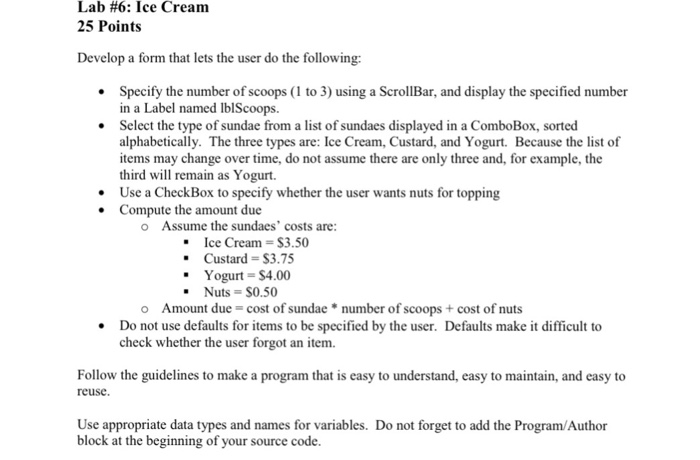 Solved Lab #6: Ice Cream 25 Points Develop a form that lets | Chegg.com