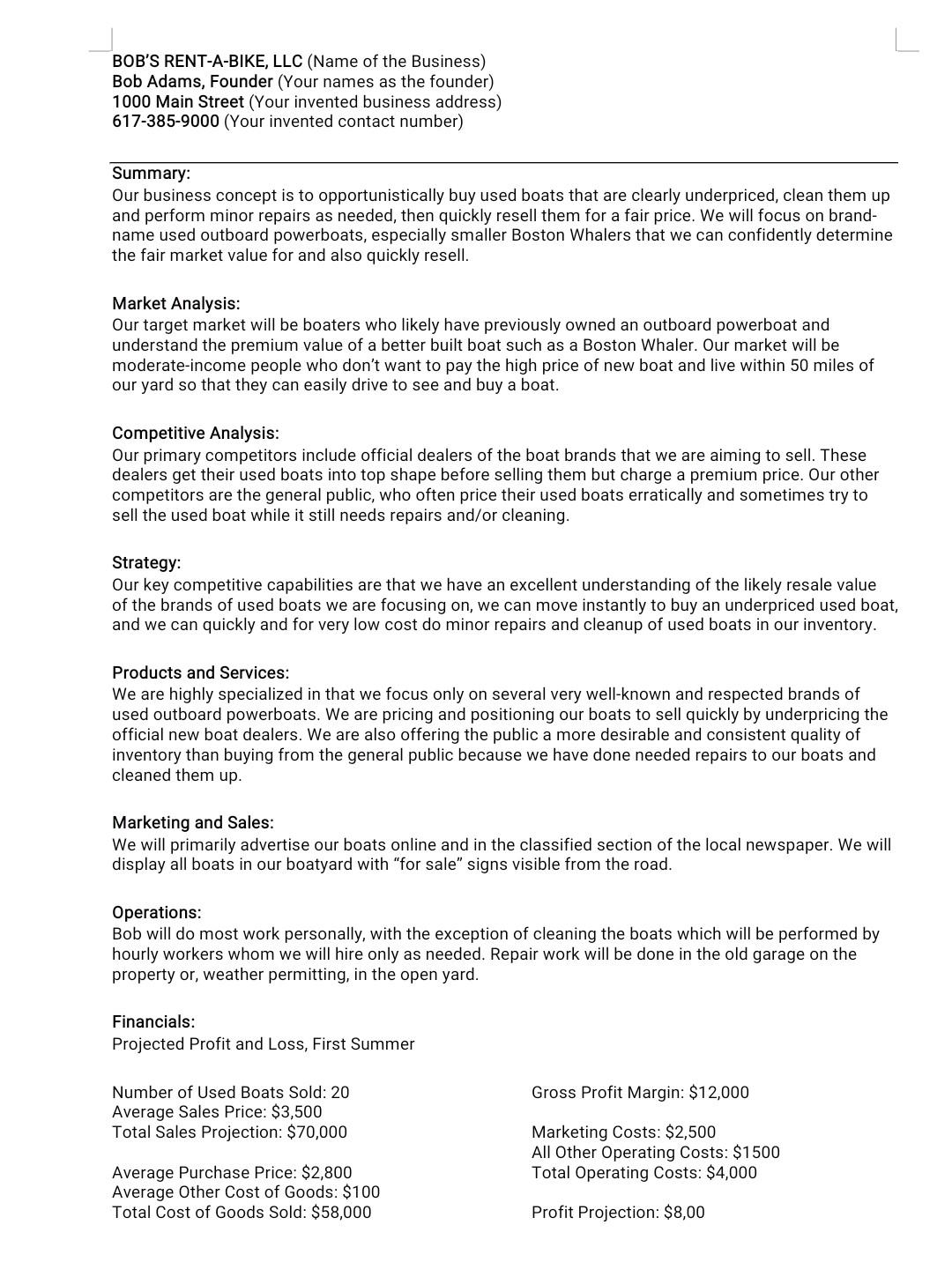 Solved create a ONE PAGE business plan about hardware