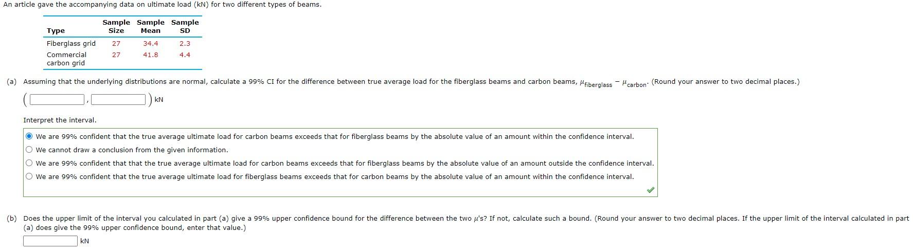 Solved An article gave the accompanying data on ultimate | Chegg.com