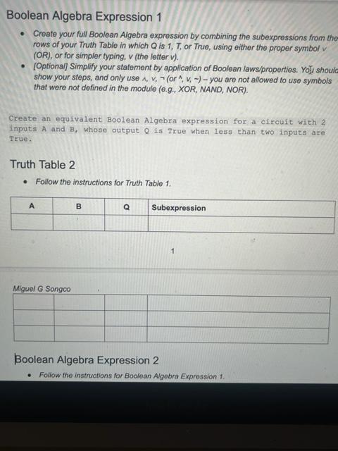 Solved I need help with truth table 2 and writing it in a | Chegg.com