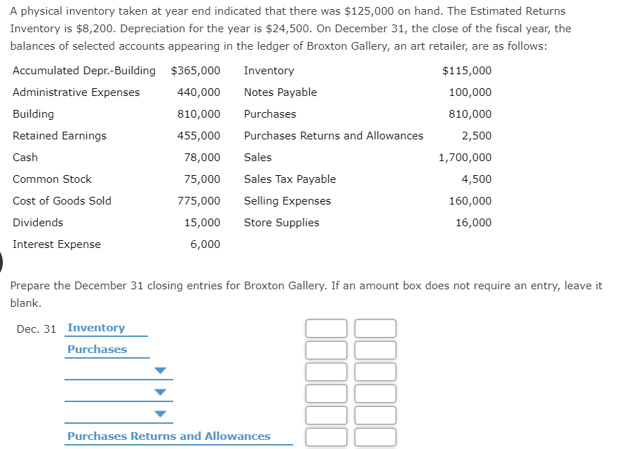 Solved A Physical Inventory Taken At Year End Indicated That | Chegg.com